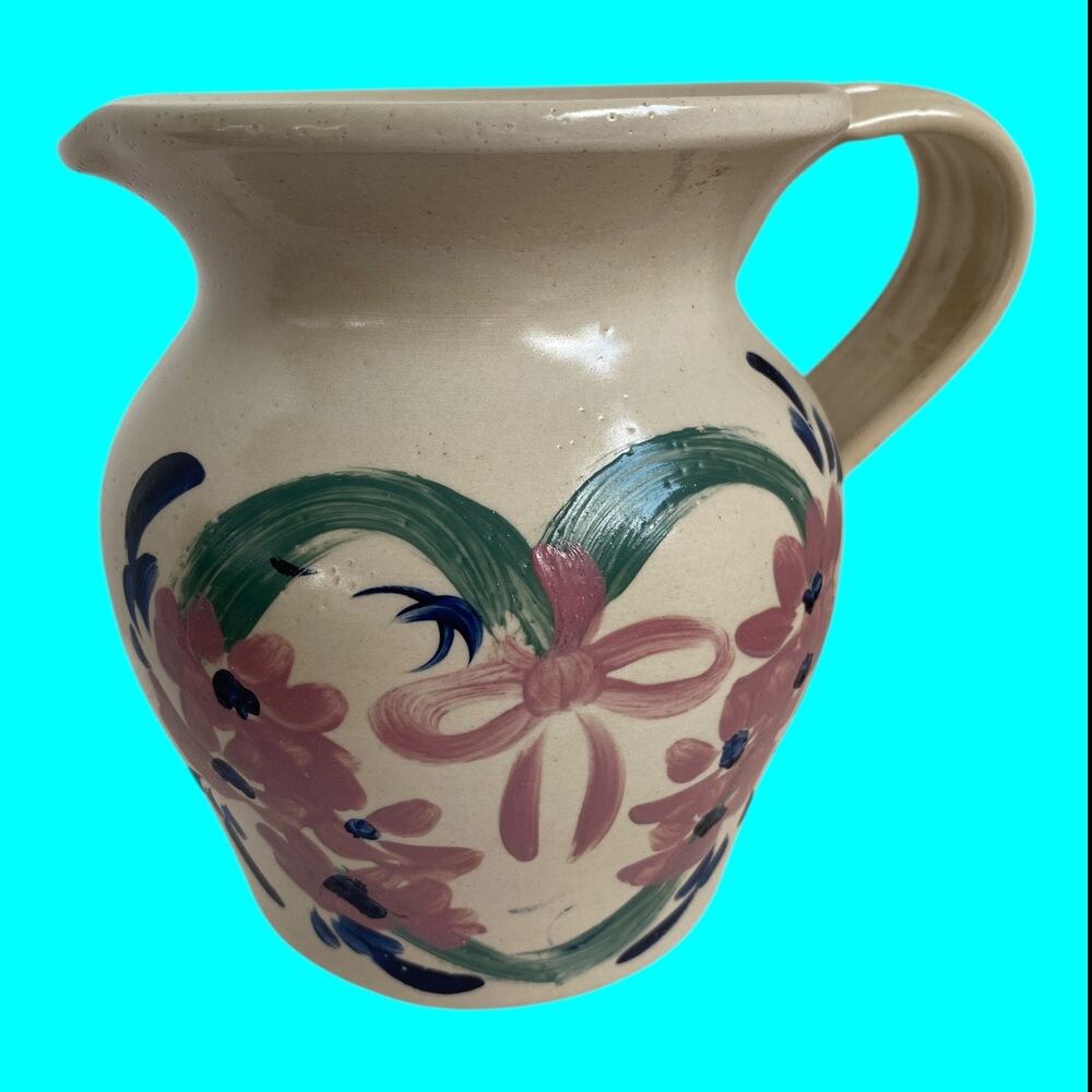 Vintage Casey Pottery Pitcher Marshall Texas USA Wreath Heart Pattern